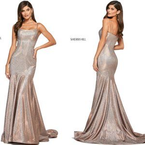 Sherri Hill 53370 Mocha Silver Glitter Prom Dress